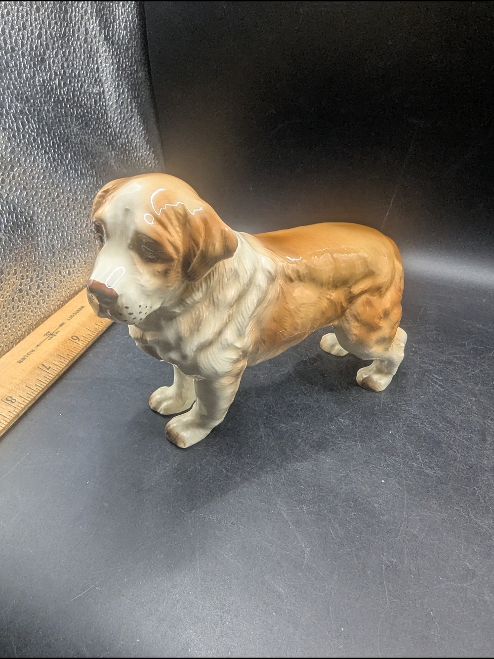 Vintage Porcelain St. Bernard Dog Figurine - Brown & White A718